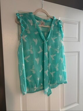 eyelash couture Teal Bird-Print Tie-Neck Camisole